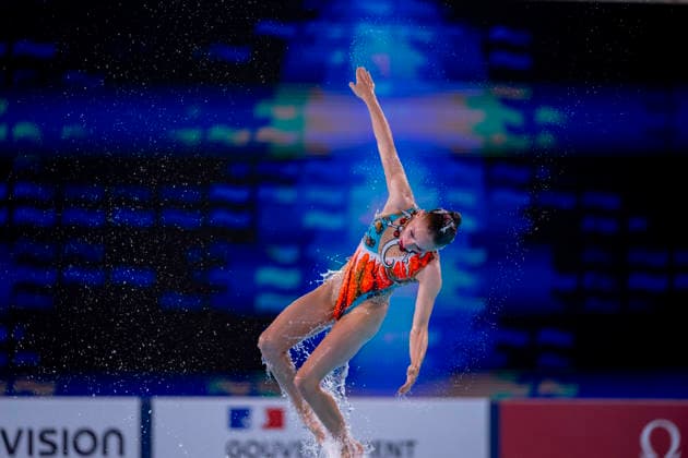 France, Paris, Centre Aquatique Olympique Metropole du Grand Paris, July 31, 2026, European Junior Aquatics Championships – Swimming, Day 1, Mixed Team Event Final, Klara Bleyer and Maria Denisov of Germany. Photo by Eibner Pressefoto Tino Henschel. European Aquatics Junior Championships – Swimming, Day 1, Mixed Team Event Final, Paris Copyright: xEibnerxPressefotox