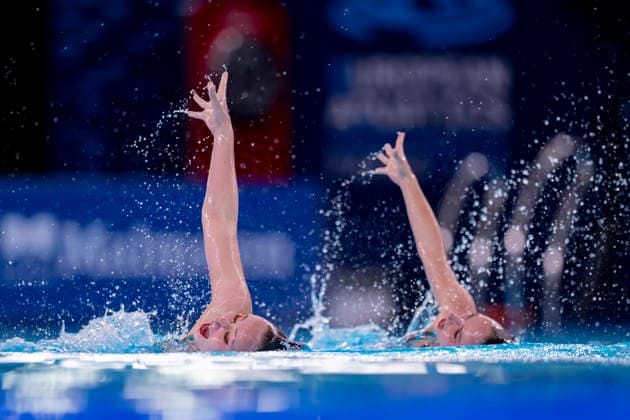 France, Paris, Centre Aquatique Olympique Metropole du Grand Paris, July 31, 2026, European Junior Aquatics Championships – Swimming, Day 1, Mixed Team Event Final, Klara Bleyer and Maria Denisov of Germany. Photo by Eibner Pressefoto Tino Henschel. European Aquatics Junior Championships – Swimming, Day 1, Mixed Team Event Final, Paris Copyright: xEibnerxPressefotox