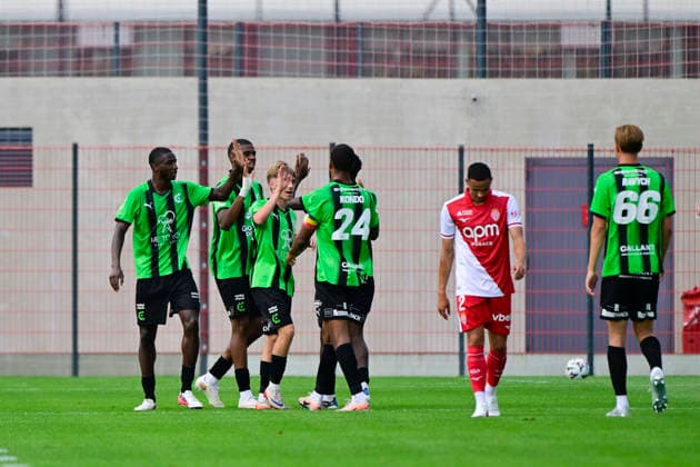FOOTBALL : AS Monaco VS Cercle Bruges - 31 07 2026 Joy Cercle Bruges - But Steve Ngoura - Pre-season friendly between AS Monaco and Cercle Bruges, on July 31, 2026 at the AS Monaco Performance Center. La TurbieFrance  Copyright: xWilliamxCannarellax