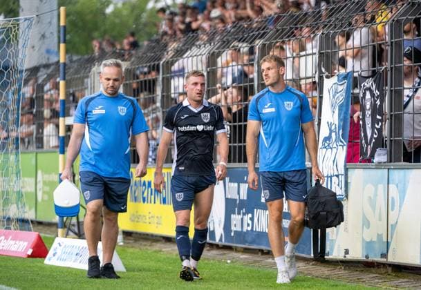 Soccer, Men s, 2026–2027 Season, Regionalliga Northeast, Matchday 2, SV Babelsberg 03 vs. FC Carl Zeiss Jena, Tino Schmidt (SV Babelsberg 03) injured, July 31, 2026, Copyright: xMatthiasxKochx