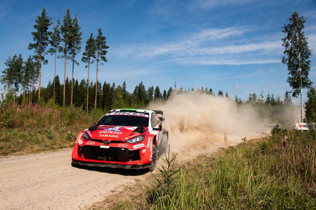 IPA87141794 - Driver Elfyn Evans and co-driver Scott Martin of the Toyota Gazoo Racing WRT team, driving a Toyota GR Yaris Rally1, are in second place on the second day of the race during the FIA World Rally Championship WRC, Motorsport Rallye, WM Secto Rally Finland 2026 on June 31, 2026, in Jyväskylä, Finland.  Copyright: xLucaxBarsali IPAxSportx xx 87141794