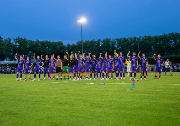 Soccer, Men s, 2026–2027 Season, Regionalliga Nordost, Matchday 2, SV Tasmania Berlin vs. FC Erzgebirge Aue, Aue celebrates with fans after the final whistle, July 31, 2026, Copyright: xSebastianxRäppold MatthiasxKochx