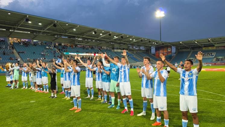 CFC vs. BFC Preussen, July 31, 2026, Chemnitz, Eins Stadium on Gellertstrasse, Sports, Soccer, Northeast Regional League 2026–2027, Matchday 2, CFC, CFC vs. BFC Preussen. The team celebrates the victory in Chemnitz, Saxony, Germany