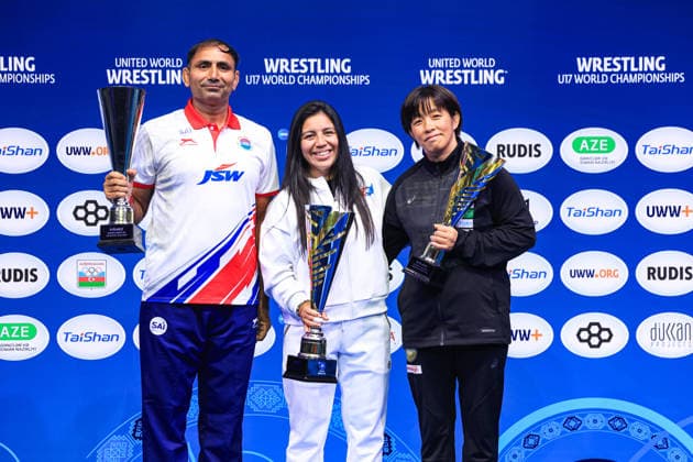 U17 Wrestling World Championships: Team WW Podium—Gold: United States, Silver: India, Bronze: Japan Copyright: xUnitedxWorldxWrestlingx xAmirrezx UWW-U17-WC-BAKU-2026