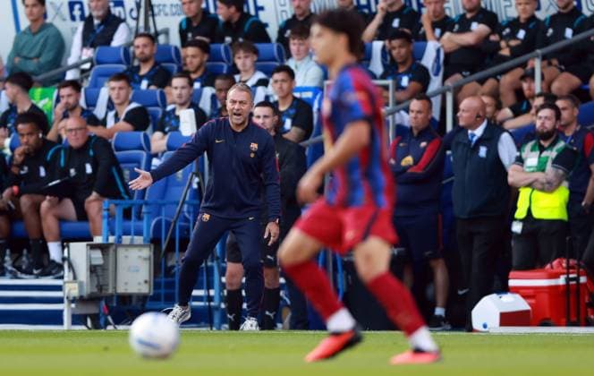 Barcelona manager Hansi Flick Brimingham City v FC Barcelona, Barca Pre Season Friendly, Football, St Andrew s at Knighthead Park, Birmingham, UK - 31 Jul 2026Birmingham St Andrew s at Knighthead Park United Kingdom EDITORIAL USE ONLY No use with unauthorised audio, video, data, fixture lists, club league logos or live services. Online in-match use limited to 120 images, no video emulation. No use in betting, games or single club league player publications. Copyright: xKieranxMcManus Shutterstockx 17024229t