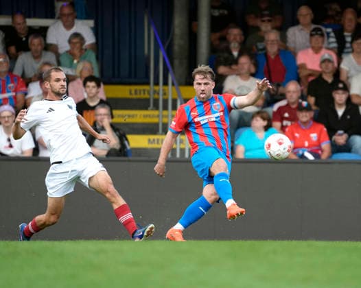 Photo by Julian Gino Markvoort, Phönix (left) vs. Nico von der REITH, Drochtersen, Regional League North, Matchday 1 on Fri, July 31, 2026, SV Drochtersen vs. Phönix Lübeck