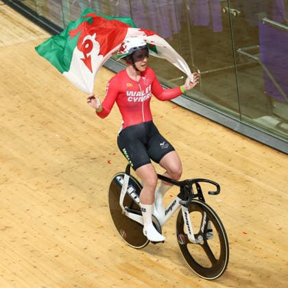 July 31, 2026, Glasgow, Scotland, Great Britain: EMMA FINUCANE of Wales celebrates winning the Track cycling, Rad, Radsport, Bahnrad, Bahn Women s Sprint Final of the Commonwealth Games Glasgow 2026 in Glasgow, Scotland. Glasgow Great Britain - ZUMAc179 20260731_zep_c179_125 Copyright: xMickaelxChavetx