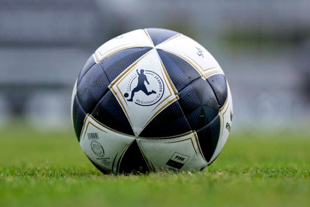 An Erima Senzor Star Match ball from the Regionalliga Südwest lies on the field, displaying the league logo; league logo, official match ball, symbolic photo, symbolic image, symbol, cutout, single image, single photo, July 31, 2026, Sandhausen, Germany, soccer, bfv Association Cup, 3rd round, SV Sandhausen vs. TSG 1862 09 Weinheim xozx