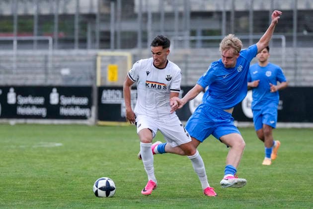 From left: David Mamutovic (SVS), 7, Tom Weihbrecht (TSG), 8, tackle, game scene, duel, tackle, tackling, dynamism, action, July 31, 2026, Sandhausen, Germany, soccer, bfv Association Cup, 3rd round, SV Sandhausen vs. TSG 1862 09 Weinheim xozx
