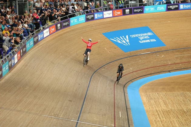 July 31, 2026, Glasgow, Scotland, Great Britain: RHIAN EDMUNDS of Wales celebrare winning the Track cycling, Rad, Radsport, Bahnrad, Bahn Women s Sprint Bronze Medal Race of the Commonwealth Games Glasgow 2026 in Glasgow, Scotland. Commowealth Games 2026: Track Cycling  - ZUMAc179 20260731_zep_c179_304 Copyright: xMickaelxChavetx