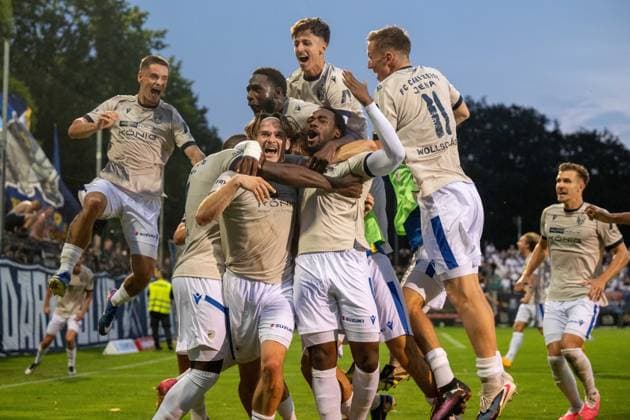 Soccer, Men s, 2026–2027 Season, Northeast Regional League, Matchday 2, SV Babelsberg 03 vs. FC Carl Zeiss Jena, Jena fans celebrate after the 0–1 goal, 3rd from left: Elias Löder (FC Carl Zeiss Jena), July 31, 2026, Copyright: xMatthiasxKochx