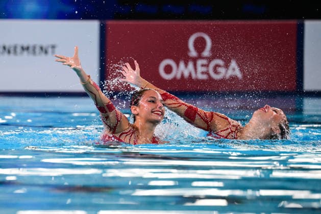 European Swimming Championships 2026 - synchronized swimming, Synchronschwimmen Duet - Saint Denis Laelys Alavez and Romane Lunel from France during the European Swimming Championships synchronized swimming duet at the Aquatic Olympic Center in Saint Denis, near Paris, Frannce on July 31, 2026. Photo by Tomas Stevens ABACAPRESS.COM Saint-Denis France  Copyright: xStevensxTomas ABACAx