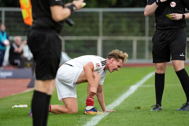 Photo: Michel Dammeier looking skeptical. Phönix Soccer, Regionalliga Nord, Matchday 1 on Fri, July 31, 2026: SV Drochtersen 2, Phönix Lübeck 1