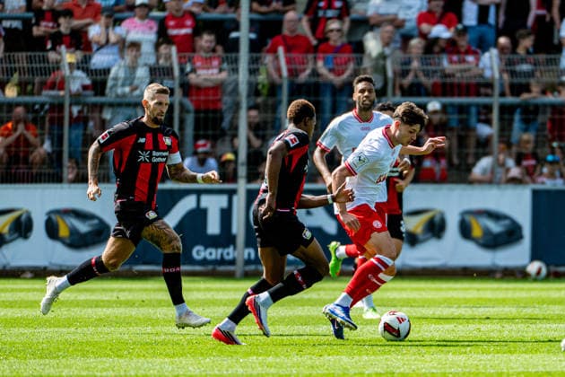 Friendly Match: Bayer 04 Leverkusen vs. Rot-Weiss Essen, August 1, 2026, Ulrich Haberland Stadium, Leverkusen Robert Andrich (Bayer 04 Leverkusen) 8, Jeanuel Belocian (Bayer 04 Leverkusen) 44, Jaka Äauber PotoÄ u008Dnik, Rot Weiss Essen 9; Friendly Match: Bayer 04 Leverkusen vs. Rot Weiss Essen, August 1, 2026, Ulrich Haberland Stadium, Leverkusen Copyright: xBEAUTIFULxSPORTS Erlhofx