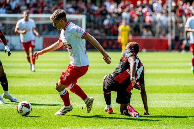 Friendly Match: Bayer 04 Leverkusen vs. Rot Weiss Essen, August 1, 2026, Ulrich Haberland Stadium, Leverkusen; Michael Kostka (Rot Weiss Essen 2), Jeanuel Belocian (Bayer 04 Leverkusen 44); Friendly match: Bayer 04 Leverkusen vs. Rot Weiss Essen, August 1, 2026, Ulrich Haberland Stadium, Leverkusen Copyright: xBEAUTIFULxSPORTS Erlhofx