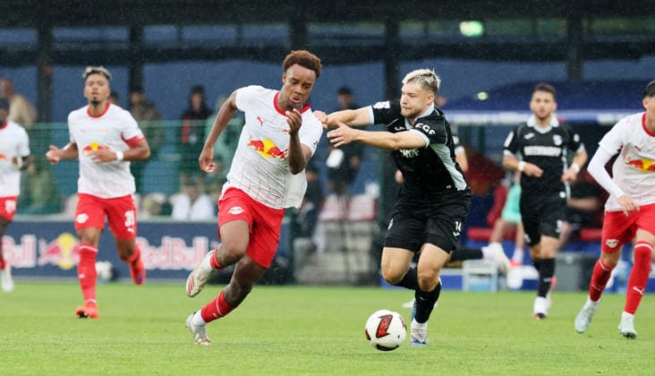 RB Leipzig vs. Verl Friendly Match, Leipzig, August 1, 2026, Red Bull Campus, Soccer, Friendly Match, RB Leipzig vs. SC Verl, Pictured from left: Assan Ouedraogo 8, RB Leipzig, Paul Lehmann 14, Verl, For editorial use only, Picture Point
