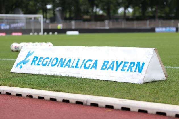 August 1, 2026, Men s Soccer, 2026–2027 Season, Bavarian Regional League, Matchday 2: 1 FC Schweinfurt 1905 vs. TSV 1860 Munich. A banner on the green field with the words Bavarian Regional League, Schweinfurt, Riedel Bau Arena at the Sachs Stadium in Bavaria, Lower Franconia, Germany