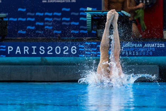 SWIMMING - EAC 2026 PARIS,FRANCE,01.AUG.26 - SWIMMING - European Aquatics Championships Paris 2026, diving, 1m springboard, men. Image shows Danylo Konovalov (UKR).  GEPAxpictures xPhilippxBrem