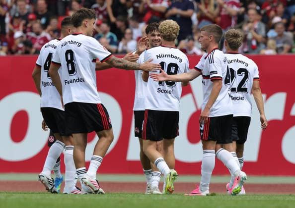 August 1, 2026 Soccer Season 2026–2027 Exhibition Match Friendly Match Preseason Match 1. FC Nürnberg Nuremberg FCN Club Real Oviedo Sports Photo Zink DaMa xdaxmax Celebration Joy Goal Celebration after the 2–0 goal by Piet Scobel 19, 1 FC Nuremberg FCN and the team celebrate, goal scorer Piet Scobel 19, 1 FC Nuremberg FCN