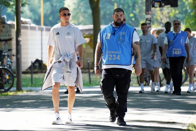 August 1, 2026, Soccer, Cologne, 1. FC Köln Season Opener, Said El Mala, FC Köln, accompanied by a bodyguard to the autograph session,