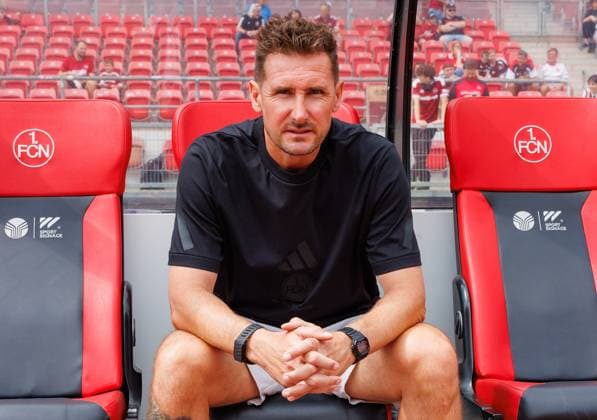 August 1, 2026 Soccer Season 2026–2027 Exhibition Match Friendly Match Preseason Match 1. FC Nürnberg FCN Club Real Oviedo Sports Photo Zink DaMa xdaxmax Miroslav Miro Klose Coach 1. FC Nürnberg FCN onthoughtfully on the bench