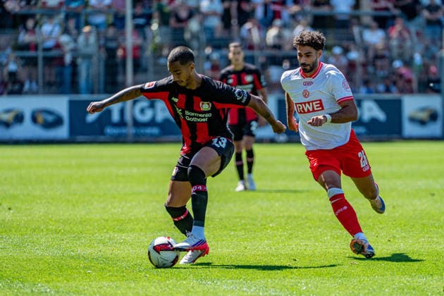 Friendly Match: Bayer 04 Leverkusen vs. Rot Weiss Essen, August 1, 2026, Ulrich Haberland Stadium, Leverkusen: Arthur (Bayer 04 Leverkusen) 13, Ekin Çelebi (Rot-Weiss Essen) 26, Friendly Match: Bayer 04 Leverkusen vs. Rot-Weiss Essen, August 1, 2026, Ulrich Haberland Stadium, Leverkusen Copyright: xBEAUTIFULxSPORTS Erlhofx