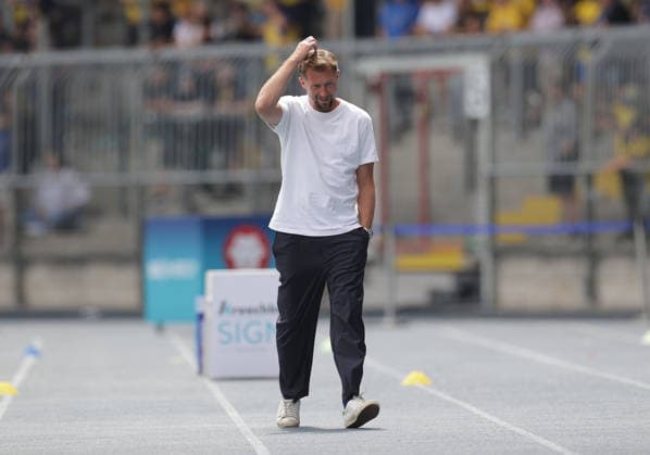 Head Coach Lars Kornetka, Eintracht Braunschweig Soccer, Men s Team, 2026–2027 Season, 2nd Bundesliga, Eintracht Stadium, Eintracht Braunschweig vs. RAAL La Louvière, preseason, friendly match. DFL REGULATIONS PROHIBIT ANY USE OF PHOTOGRAPHS AS IMAGE SEQUENCES AND OR QUASI-VIDEO