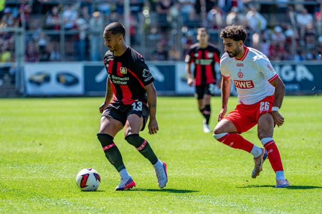 Friendly Match: Bayer 04 Leverkusen vs. Rot Weiss Essen, August 1, 2026, Ulrich Haberland Stadium, Leverkusen: Arthur (Bayer 04 Leverkusen) 13, Ekin Çelebi (Rot-Weiss Essen) 26, Friendly Match: Bayer 04 Leverkusen vs. Rot-Weiss Essen, August 1, 2026, Ulrich Haberland Stadium, Leverkusen Copyright: xBEAUTIFULxSPORTS Erlhofx