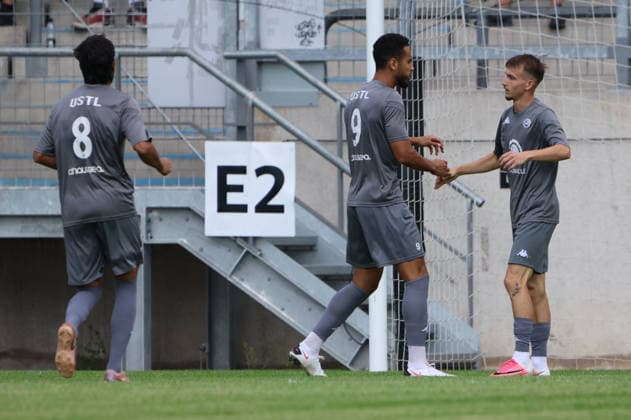 August 1, 2026, Soccer, Men s, Friendly Match, 2026–2027 Season, 1 FC Saarbrücken vs. US Thionville Lusitanos, Goal celebration for the 0–1, Goal scorer Kylian Tubio, US Thionville Lusitanos, Saarbrücken, Ludwigsparkstadion, Saarland, Germany, DEU Copyright: xSebastianxBachx