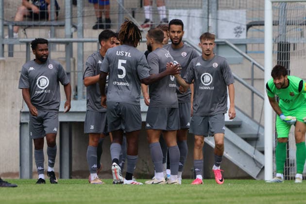 August 1, 2026, Soccer, Men s, Friendly Match, 2026–2027 Season, 1 FC Saarbrücken vs. US Thionville Lusitanos, Goal celebration for the 0–1, Goal scorer Kylian Tubio, US Thionville Lusitanos, Saarbrücken, Ludwigsparkstadion, Saarland, Germany, DEU Copyright: xSebastianxBachx