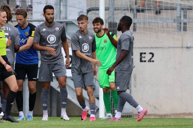 August 1, 2026, Soccer, Men s, Friendly Match, 2026–2027 Season, 1 FC Saarbrücken vs. US Thionville Lusitanos, Goal celebration for the 0–1, Goal scorer Kylian Tubio, US Thionville Lusitanos, Saarbrücken, Ludwigsparkstadion, Saarland, Germany, DEU Copyright: xSebastianxBachx