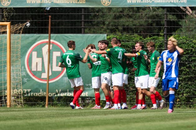 August 1, 2026, Soccer, Men s, Regionalliga Nord, Matchday 1, HSC Hannover vs. BSV Kickers Emden: Celebration of the 1-1 goal by Finn Hoffmann 9, HSC Hannover
