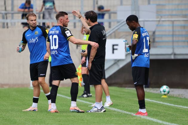 August 1, 2026, Soccer, Men s, Friendly Match, 2026–2027 Season, 1 FC Saarbrücken vs. US Thionville Lusitanos, Coach Argirios Giannikis (1 FC Saarbrücken), Christian Kühlwetter 1 FC Saarbrücken, Niko Bretschneider 1 FC Saarbrücken, Abdenko Nankishi 1 FC Saarbrücken, Saarbrücken, Ludwigsparkstadion, Saarland, Germany, DEU Copyright: xSebastianxBachx