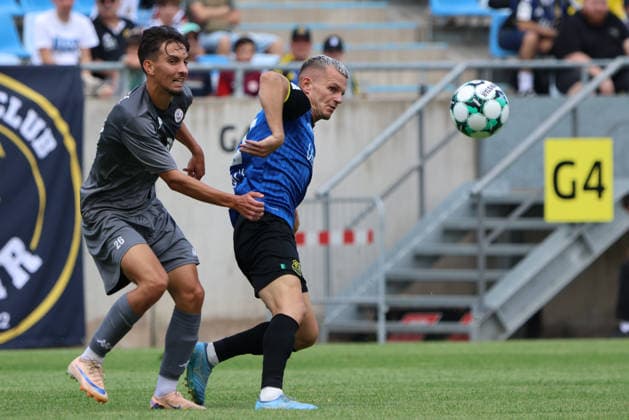 August 1, 2026, Soccer, Men s, Friendly Match, 2026–2027 Season, 1 FC Saarbrücken vs. US Thionville Lusitanos, Florian Pick (1 FC Saarbrücken), Enzo Montet (US Thionville Lusitanos), Saarbrücken, Ludwigsparkstadion, Saarland, Germany, DEU Copyright: xSebastianxBachx