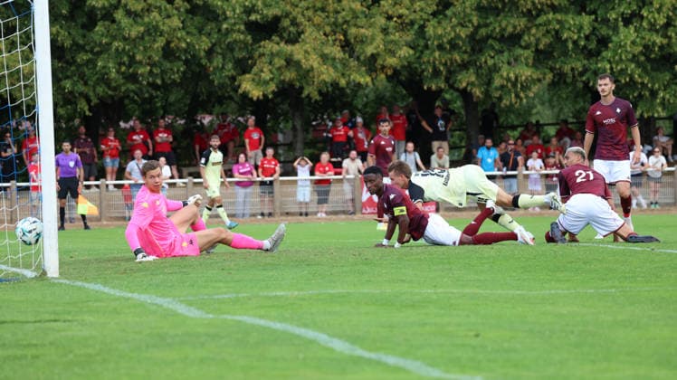 August 1, 2026, xrekx, Soccer Friendly Match, FC Metz 1 FC Kaiserslautern v l Shot on goal for the 0–1 by Naatan Skyttä Skyttae 1 FC Kaiserslautern DFL DFB REGULATIONS PROHIBIT ANY USE OF PHOTOGRAPHS as IMAGE SEQUENCES and or QUASI-VIDEO Metz