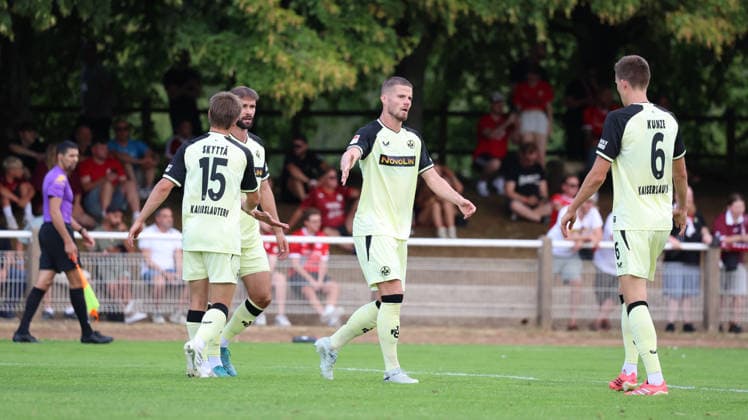 August 1, 2026, xrekx, Soccer Friendly Match, FC Metz 1 FC Kaiserslautern v l Goal celebration after the goal scored by Naatan Skyttä Skyttae 0–1 for FC Kaiserslautern Jan Elvedi 1 FC Kaiserslautern Fabian Kunze 1 FC Kaiserslautern DFL DFB REGULATIONS PROHIBIT ANY USE OF PHOTOGRAPHS as IMAGE SEQUENCES and or QUASI-VIDEO Metz