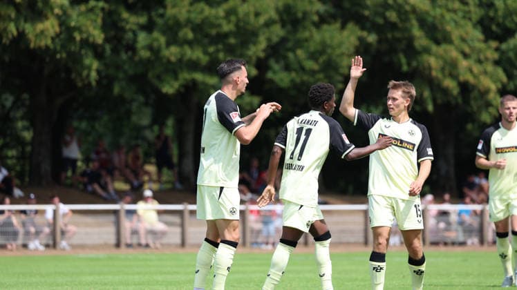August 1, 2026, xrekx, Soccer Friendly Match, FC Metz 1 FC Kaiserslautern v l Goal celebration after the goal scored by Mergim Berisha 0–2 1 FC Kaiserslautern with Ibrahim Kanate 1 FC Kaiserslautern Naatan Skyttä Skyttae 1 FC Kaiserslautern DFL DFB REGULATIONS PROHIBITANY USE OF PHOTOGRAPHS AS IMAGE SEQUENCES AND OR QUASI-VIDEO Metz
