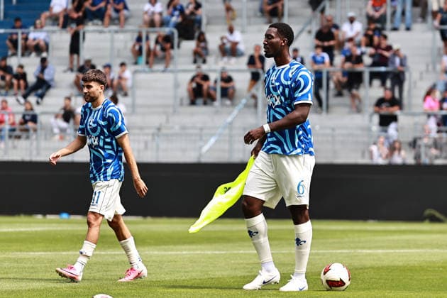 August 1, 2026, xtvx, Soccer Friendly Match, SV Darmstadt 98 vs. FC Portsmouth, featuring Ibrahim El Kadiri, SV Darmstadt 98, Patric Pfeiffer, SV Darmstadt 98 warming up, during warm-ups. DFL and DFB regulations prohibit any use of photographs as image sequences and or quasi-video. Darmstadt
