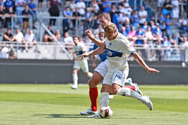 August 1, 2026, xtvx, Soccer Friendly Match, SV Darmstadt 98 vs. FC Portsmouth: Fynn Lakenmacher (SV Darmstadt 98) takes a shot on goal. DFL and DFB regulations prohibit any use of photographs as image sequences and or quasi-video. Darmstadt