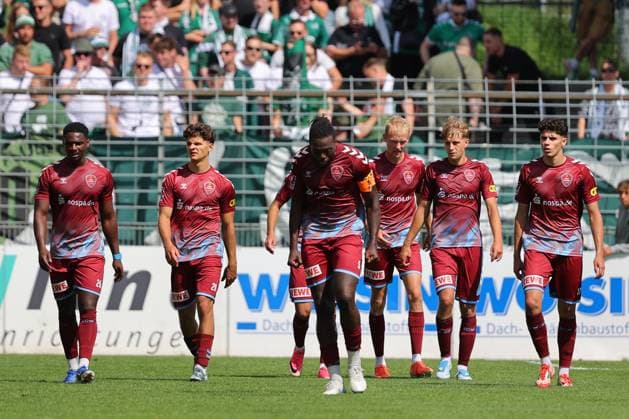 August 26, 2026, GER, Regionalliga Nord, Soccer, Matchday 1, 2026–2027 Season, Dietmar Scholze Stadium at the Lohmuehle, VfB Lübeck vs. SC Weiche Flensburg Goal celebration Cheering Goal scorer(s) Kevin Ntika SC Weiche Flensburg 08 05 celebrates the goal that tied the game at 1–1 Photo: nordphoto GmbH Tauchnitz Lübeck Dietmar Scholze Stadium an der Lohmuehle, SH, Germany Copyright: xnordphotoxGmbHx xTauchnitzx