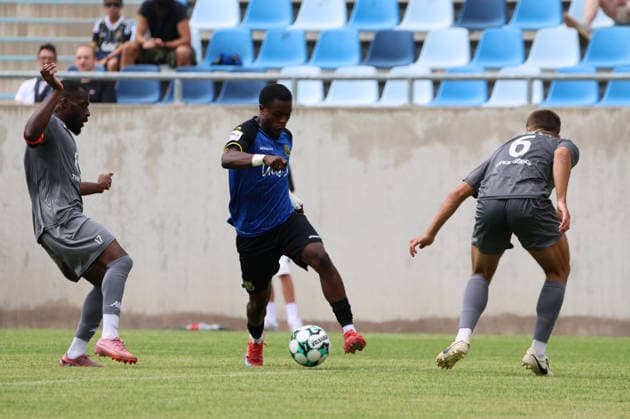August 1, 2026, Soccer, Men s, Friendly Match, 2026–2027 Season, 1 FC Saarbrücken vs. US Thionville Lusitanos, Abdenko Nankishi (1 FC Saarbrücken), David Luvualu (US Thionville Lusitanos), Muamer Aljic (US Thionville Lusitanos), Saarbrücken, Ludwigsparkstadion, Saarland, Germany, DEU Copyright: xSebastianxBachx