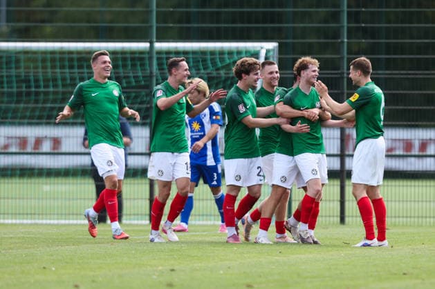 August 1, 2026, Soccer, Men s, Regionalliga Nord, Matchday 1, HSC Hannover vs. BSV Kickers Emden: Celebration of the 4–1 goal by Paul Wegner (3), HSC Hannover
