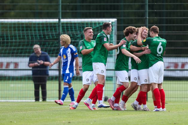 August 1, 2026, Soccer, Men s, Regionalliga Nord, Matchday 1, HSC Hannover vs. BSV Kickers Emden: Celebration of the 4–1 goal by Paul Wegner (3), HSC Hannover