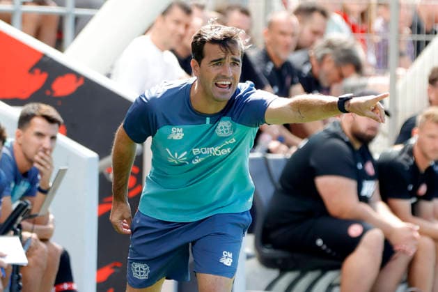 Leverkusen, Germany, German Bundesliga, 2026–2027 season Friendly match Bayer 04 Leverkusen vs. Rot-Weiss Essen 3–0 on August 1, 2026, at Ulrich Haberland Stadium in Leverkusen Coach Carles MARTINEZ LEV Photo by Norbert Schmidt, Düsseldorf