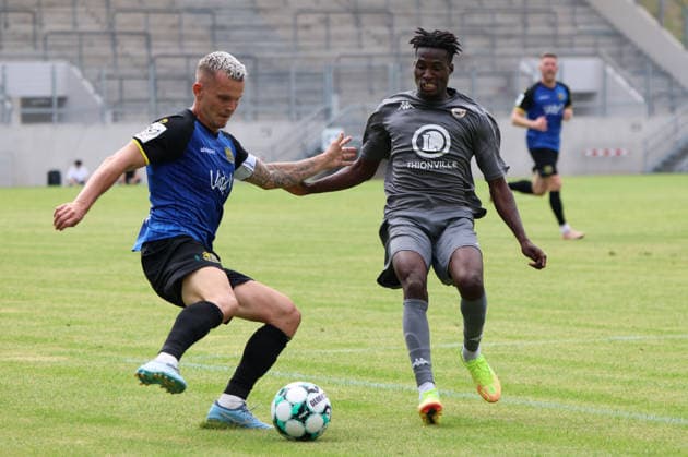 August 1, 2026, Soccer, Men s, Friendly Match, 2026–2027 Season, 1 FC Saarbrücken vs. US Thionville Lusitanos, Florian Pick (1 FC Saarbrücken), Bourama Diarra (US Thionville Lusitanos), Saarbrücken, Ludwigsparkstadion, Saarland, Germany, DEU Copyright: xSebastianxBachx