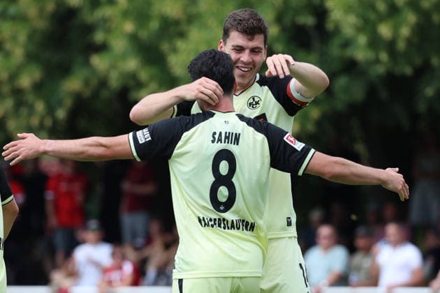 August 1, 2026, xrekx, Soccer Friendly Match, FC Metz 1 FC Kaiserslautern v l Goal celebration after the goal scored by Semih Sahin, 0–3, for 1 FC Kaiserslautern Jacob Rasmussen, 1 FC Kaiserslautern. DFL and DFB regulations prohibit any use of photographs as image sequencesand or QUASI-VIDEO Metz