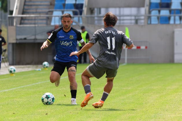 August 1, 2026, Soccer, Men s, Friendly Match, 2026–2027 Season, 1 FC Saarbrücken vs. US Thionville Lusitanos, Calogero Rizzuto (1 FC Saarbrücken), Gauthier Laurens (US Thionville Lusitanos), Saarbrücken, Ludwigsparkstadion, Saarland, Germany, DEU Copyright: xSebastianxBachx