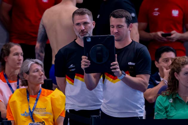 France, Paris, Centre Aquatique Olympique Metropole du Grand Paris, August 1, 2026, European Aquatics Championships – Diving, Day 2, Men’s 1m Springboard Preliminary, Christoph Bohm and Norman Becker of Germany. Photo by Eibner Pressefoto Tino Henschel. European Aquatics Championships – Diving, Day 2, Men’s 1m Springboard Preliminary, Paris Copyright: xEibnerxPressefotox