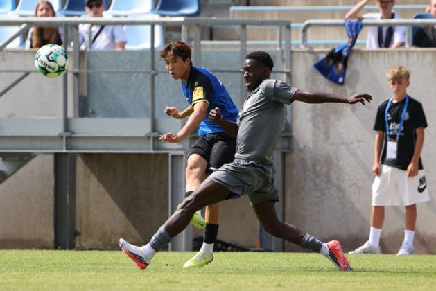 August 1, 2026, Soccer, Men s, Friendly Match, 2026–2027 Season, 1 FC Saarbrücken vs. US Thionville Lusitanos, Seung Joon Lee (1 FC Saarbrücken), Fadel Gobitaka (US Thionville Lusitanos), Saarbrücken, Ludwigsparkstadion, Saarland, Germany, DEU Copyright: xSebastianxBachx