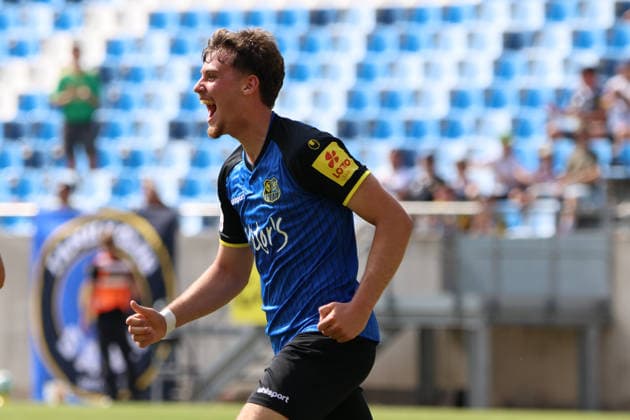 August 1, 2026, Soccer, Men s, Friendly Match, 2026–2027 Season, 1 FC Saarbrücken vs. US Thionville Lusitanos, celebration of the 2–1 goal, goal scorer Alexander Straff, 1 FC Saarbrücken, Saarbrücken, Ludwigsparkstadion, Saarland, Germany, DEU Copyright: xSebastianxBachx